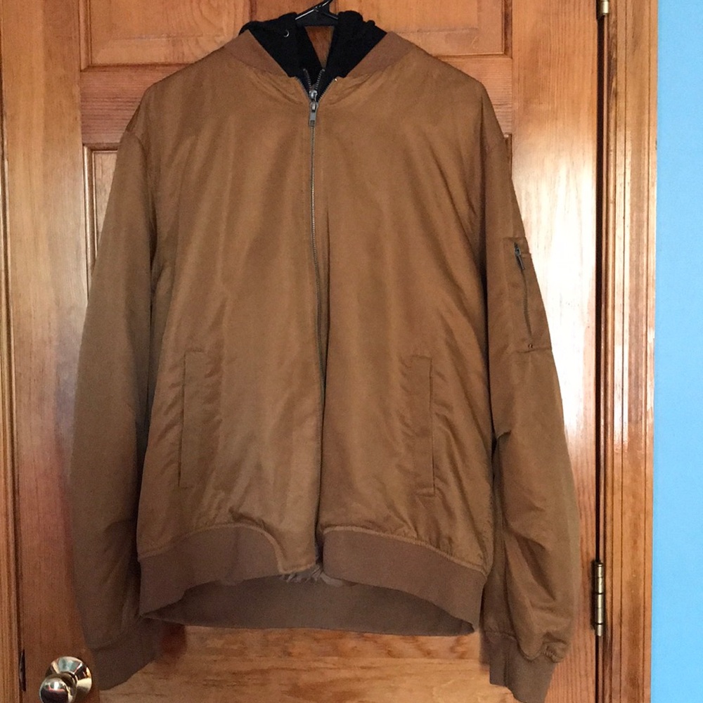 Men’s Forever 21 Gold/tan black hooded bomber